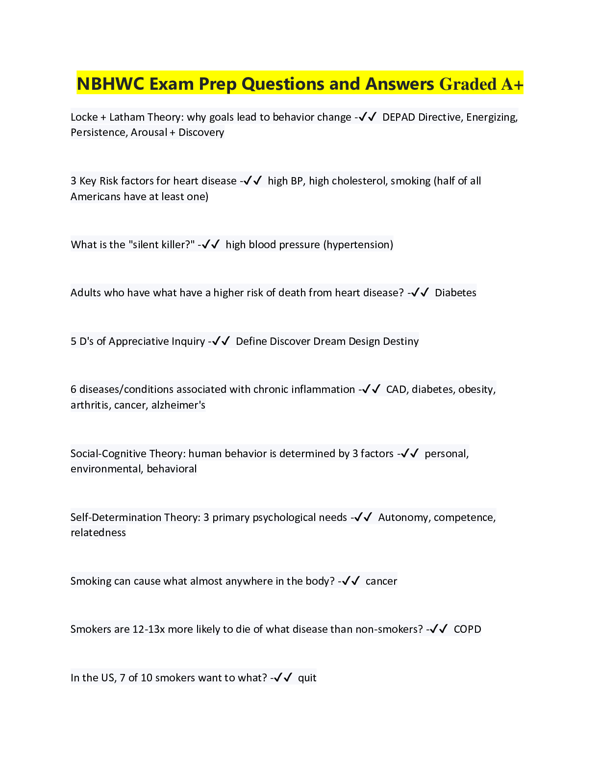 Preview image for NBHWC Exam Prep Questions and Answers Graded A+